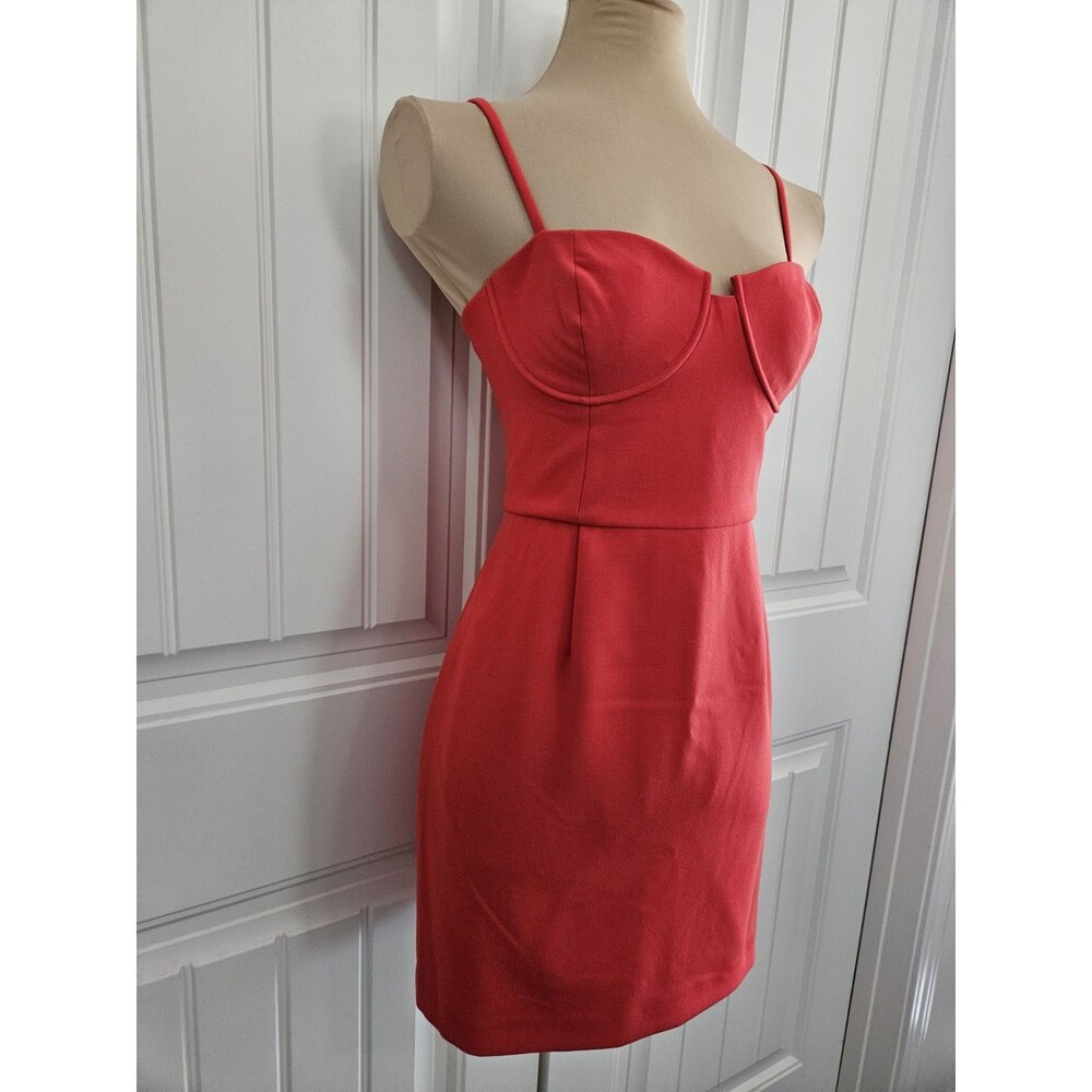 French Connection Whisper Corset-Neckline Mini Dress In Bittersweet Sz 10 Coral